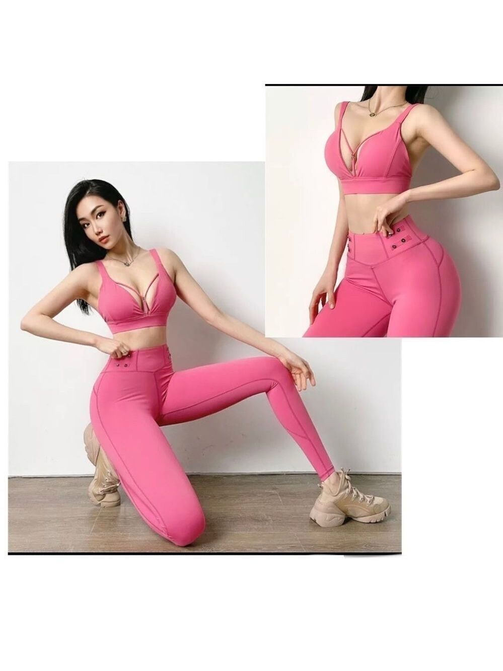 💥pink stretchy thick workout fitness yoga gym set